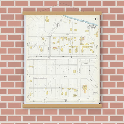 Old map wall art mockup — magnetic wood frame on brick wall — Sanborn Fire Insurance Map from Chippewa Falls, Chippewa County, Wisconsin (1903), Sheet #0011