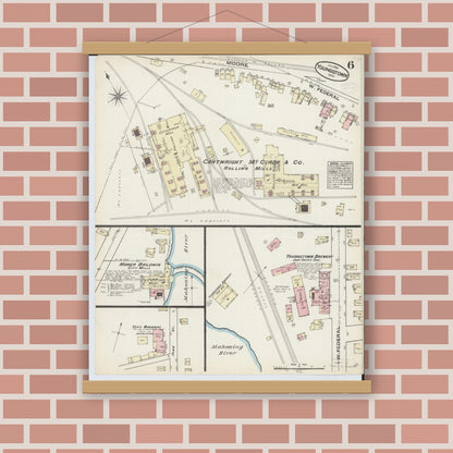 Old map wall art mockup — magnetic wood frame on brick wall — Sanborn Fire Insurance Map from Youngstown, Mahoning County, Ohio (1884), Sheet #0006