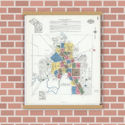 Old map wall art mockup — magnetic wood frame on brick wall — Sanborn Fire Insurance Map from Pontiac, Oakland County, Michigan (1919) - Complete Map Set