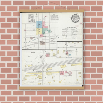 Old map wall art mockup — magnetic wood frame on brick wall — Sanborn Fire Insurance Map from Oberlin, Lorain County, Ohio (1893) - Complete Map Set