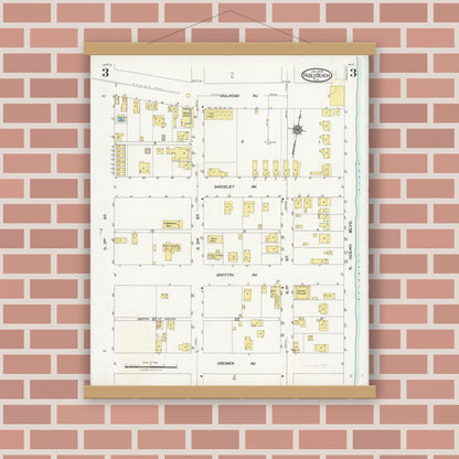 Old map wall art mockup — magnetic wood frame on brick wall — Sanborn Fire Insurance Map from Pablo Beach, Duval County, Florida (1924), Sheet #0003