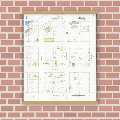 Old map wall art mockup — magnetic wood frame on brick wall — Sanborn Fire Insurance Map from Midland, Midland County, Texas (1929), Sheet #0005