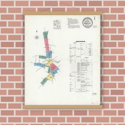 Old map wall art mockup — magnetic wood frame on brick wall — Sanborn Fire Insurance Map from Randolph, Norfolk County, Massachusetts (1909) - Complete Map Set