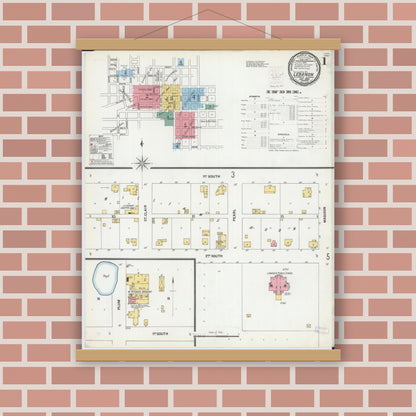 Old map wall art mockup — magnetic wood frame on brick wall — Sanborn Fire Insurance Map from Lebanon, Saint Clair County, Illinois (1899) - Complete Map Set