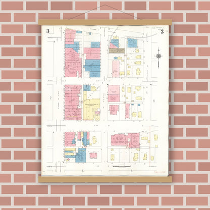 Old map wall art mockup — magnetic wood frame on brick wall — Sanborn Fire Insurance Map from Spencer, Clay County, Iowa (1946), Sheet #0003