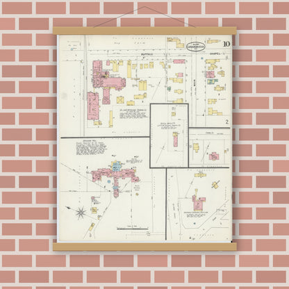 Old map wall art mockup — magnetic wood frame on brick wall — Sanborn Fire Insurance Map from Canandaigua, Ontario County, New York (1897), Sheet #0010