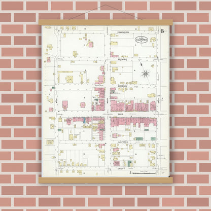 Old map wall art mockup — magnetic wood frame on brick wall — Sanborn Fire Insurance Map from Culpeper, Culpeper County, Virginia (1908), Sheet #0003