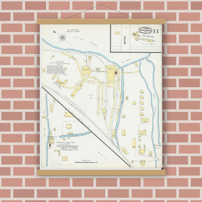 Old map wall art mockup — magnetic wood frame on brick wall — Sanborn Fire Insurance Map from Indiana, Indiana County, Pennsylvania (1892), Sheet #0011