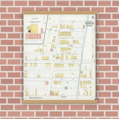 Old map wall art mockup — magnetic wood frame on brick wall — Sanborn Fire Insurance Map from Turtle Creek Valley, Allegheny County, Pennsylvania (1900), Sheet #0004