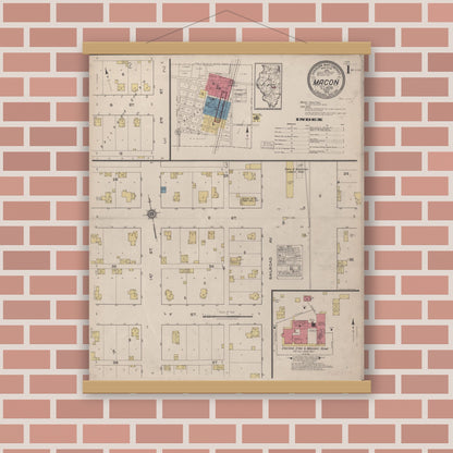 Old map wall art mockup — magnetic wood frame on brick wall — Sanborn Fire Insurance Map from Macon, Macon County, Illinois (1922) - Complete Map Set