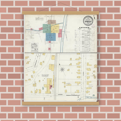Old map wall art mockup — magnetic wood frame on brick wall — Sanborn Fire Insurance Map from Bainbridge, Chenango County, New York (1903) - Complete Map Set