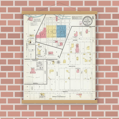 Old map wall art mockup — magnetic wood frame on brick wall — Sanborn Fire Insurance Map from Newton, Jasper County, Illinois (1902) - Complete Map Set