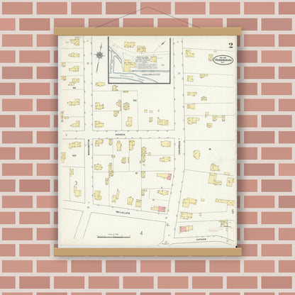 Old map wall art mockup — magnetic wood frame on brick wall — Sanborn Fire Insurance Map from Trumansburg, Tompkins County, New York (1910), Sheet #0002