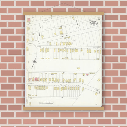 Old map wall art mockup — magnetic wood frame on brick wall — Sanborn Fire Insurance Map from Jeannette, Westmoreland County, Pennsylvania (1910), Sheet #0005
