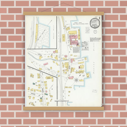 Old map wall art mockup — magnetic wood frame on brick wall — Sanborn Fire Insurance Map from Cornwall, Orange County, New York (1900) - Complete Map Set