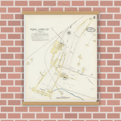 Old map wall art mockup — magnetic wood frame on brick wall — Sanborn Fire Insurance Map from Atlanta, Cass County, Texas (1890), Sheet #0002