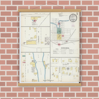 Old map wall art mockup — magnetic wood frame on brick wall — Sanborn Fire Insurance Map from Corunna, Shiawassee County, Michigan (1893) - Complete Map Set