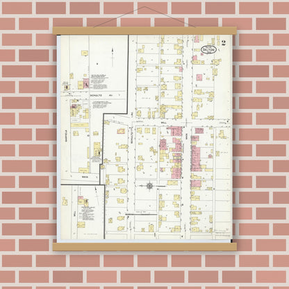 Old map wall art mockup — magnetic wood frame on brick wall — Sanborn Fire Insurance Map from Dalton, Wayne County, Ohio (1911), Sheet #0002