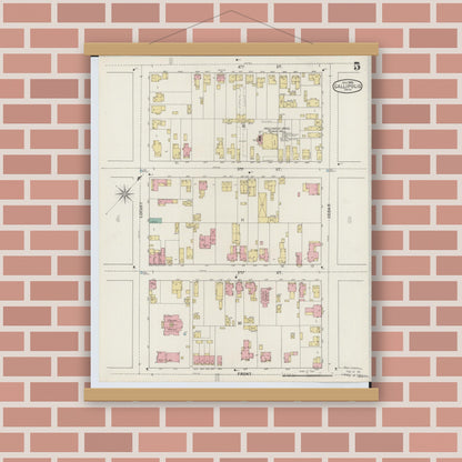 Old map wall art mockup — magnetic wood frame on brick wall — Sanborn Fire Insurance Map from Gallipolis, Gallia County, Ohio (1895), Sheet #0005