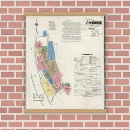 Old map wall art mockup — magnetic wood frame on brick wall — Sanborn Fire Insurance Map from Ambridge, Beaver County, Pennsylvania (1917) - Complete Map Set
