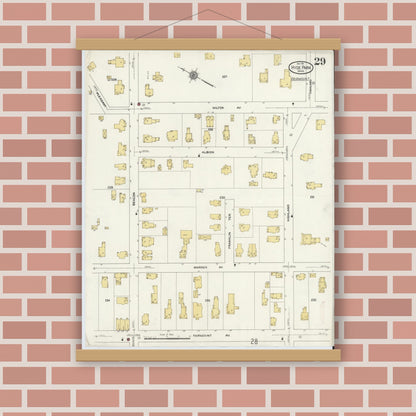 Old map wall art mockup — magnetic wood frame on brick wall — Sanborn Fire Insurance Map from Hyde Park, Norfolk County, Massachusetts (1911), Sheet #0029