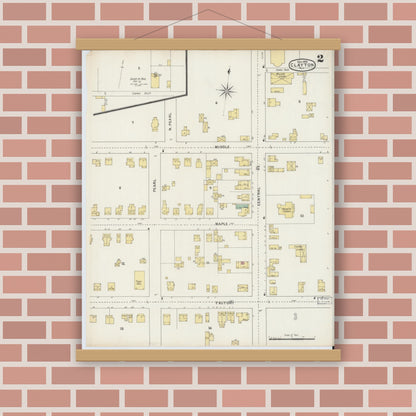 Old map wall art mockup — magnetic wood frame on brick wall — Sanborn Fire Insurance Map from Clayton, Gloucester County, New Jersey (1895), Sheet #0002