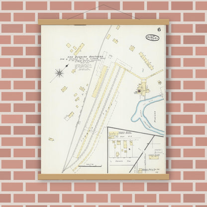 Old map wall art mockup — magnetic wood frame on brick wall — Sanborn Fire Insurance Map from Hurley, Iron County, Wisconsin (1891), Sheet #0006