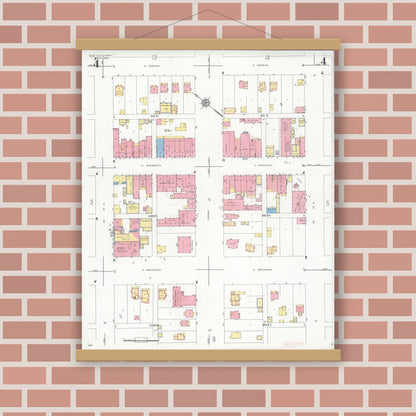 Old map wall art mockup — magnetic wood frame on brick wall — Sanborn Fire Insurance Map from New Ulm, Brown County, Minnesota (1935), Sheet #0004