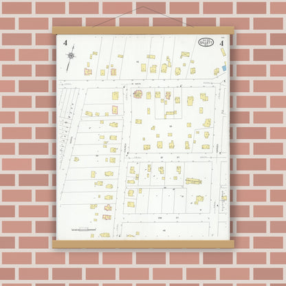 Old map wall art mockup — magnetic wood frame on brick wall — Sanborn Fire Insurance Map from Gillett, Oconto County, Wisconsin (1929), Sheet #0004