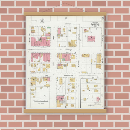 Old map wall art mockup — magnetic wood frame on brick wall — Sanborn Fire Insurance Map from Albert Lea, Freeborn County, Minnesota (1899), Sheet #0003