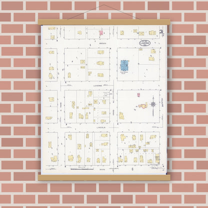Old map wall art mockup — magnetic wood frame on brick wall — Sanborn Fire Insurance Map from Luverne, Rock County, Minnesota (1913), Sheet #0003