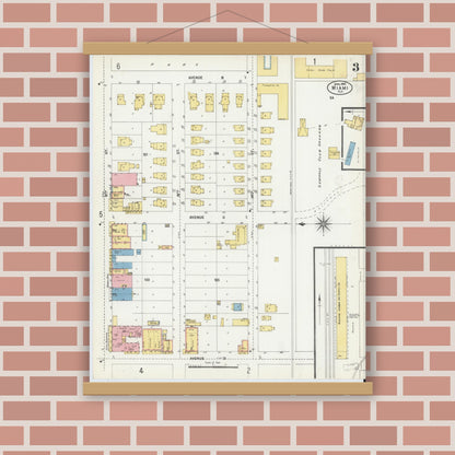 Old map wall art mockup — magnetic wood frame on brick wall — Sanborn Fire Insurance Map from Miami, Dade County, Florida (1903), Sheet #0003