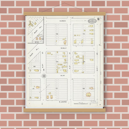 Old map wall art mockup — magnetic wood frame on brick wall — Sanborn Fire Insurance Map from Brainerd, Crow Wing County, Minnesota (1892), Sheet #0002