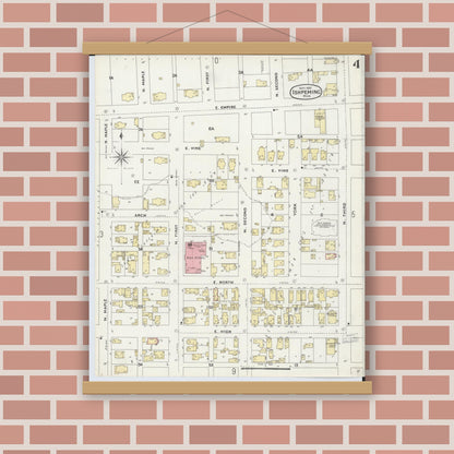 Old map wall art mockup — magnetic wood frame on brick wall — Sanborn Fire Insurance Map from Ishpeming, Marquette County, Michigan (1897), Sheet #0004