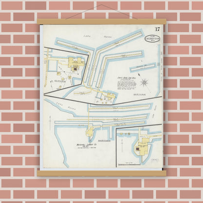 Old map wall art mockup — magnetic wood frame on brick wall — Sanborn Fire Insurance Map from Cheboygan, Cheboygan County, Michigan (1895), Sheet #0017