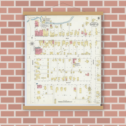 Old map wall art mockup — magnetic wood frame on brick wall — Sanborn Fire Insurance Map from Cardington, Morrow County, Ohio (1903), Sheet #0003