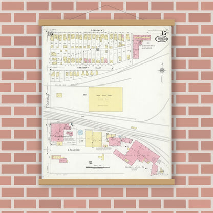 Old map wall art mockup — magnetic wood frame on brick wall — Sanborn Fire Insurance Map from Fostoria, Seneca, Hancock, And Wood Counties, Ohio (1924), Sheet #0015