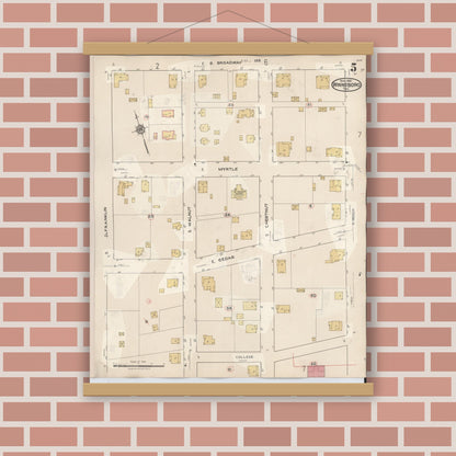 Old map wall art mockup — magnetic wood frame on brick wall — Sanborn Fire Insurance Map from Winnsboro, Wood County, Texas (1943), Sheet #0005