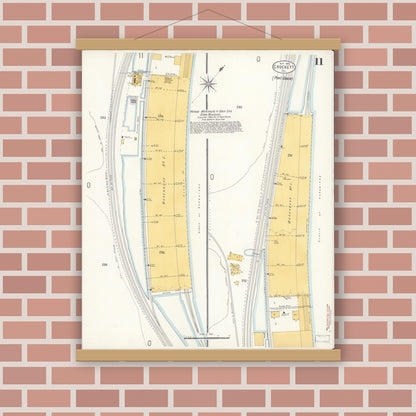 Old map wall art mockup — magnetic wood frame on brick wall — Sanborn Fire Insurance Map from Crockett, Contra Costa County, California (1906), Sheet #0011