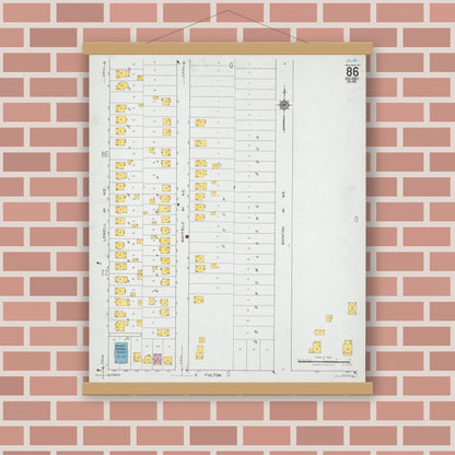 Old map wall art mockup — magnetic wood frame on brick wall — Sanborn Fire Insurance Map from Grand Rapids, Kent County, Michigan (1923), Sheet #0086