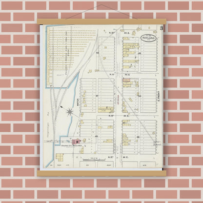 Old map wall art mockup — magnetic wood frame on brick wall — Sanborn Fire Insurance Map from Ashland, Ashland County, Wisconsin (1890), Sheet #0003