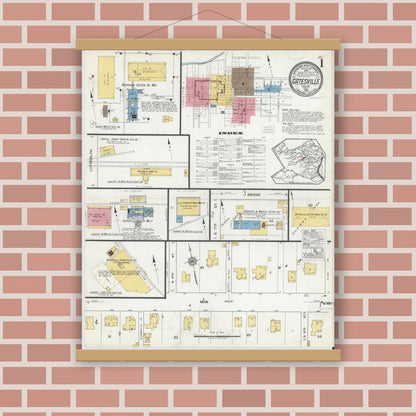 Old map wall art mockup — magnetic wood frame on brick wall — Sanborn Fire Insurance Map from Gatesville, Coryell County, Texas (1920) - Complete Map Set