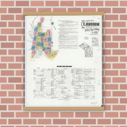 Old map wall art mockup — magnetic wood frame on brick wall — Sanborn Fire Insurance Map from Laurium, Houghton County, Michigan (1917) - Complete Map Set