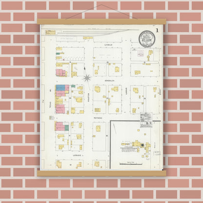Old map wall art mockup — magnetic wood frame on brick wall — Sanborn Fire Insurance Map from De Leon, Comanche County, Texas (1905) - Complete Map Set
