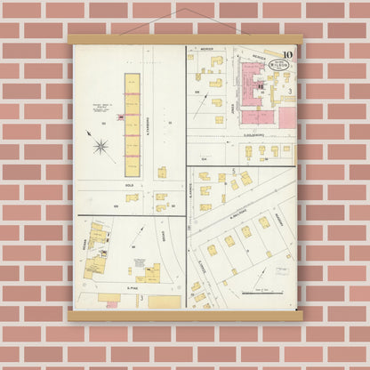 Old map wall art mockup — magnetic wood frame on brick wall — Sanborn Fire Insurance Map from Wilson, Wilson County, North Carolina (1903), Sheet #0010
