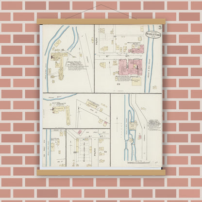 Old map wall art mockup — magnetic wood frame on brick wall — Sanborn Fire Insurance Map from Middletown, Butler County, Ohio (1885), Sheet #0005