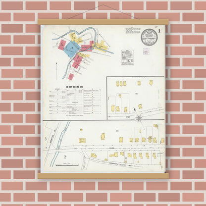 Old map wall art mockup — magnetic wood frame on brick wall — Sanborn Fire Insurance Map from Butler, Morris County, New Jersey (1905) - Complete Map Set