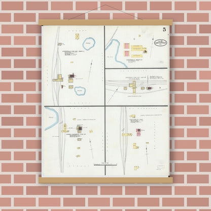 Old map wall art mockup — magnetic wood frame on brick wall — Sanborn Fire Insurance Map from Carterville, Williamson County, Illinois (1906), Sheet #0005