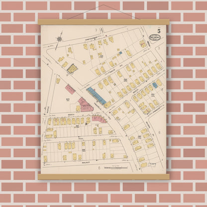 Old map wall art mockup — magnetic wood frame on brick wall — Sanborn Fire Insurance Map from Belmont, Middlesex County, Massachusetts (1922), Sheet #0005