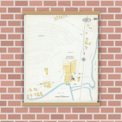 Old map wall art mockup — magnetic wood frame on brick wall — Sanborn Fire Insurance Map from Marquette, Marquette County, Michigan (1904), Sheet #0020